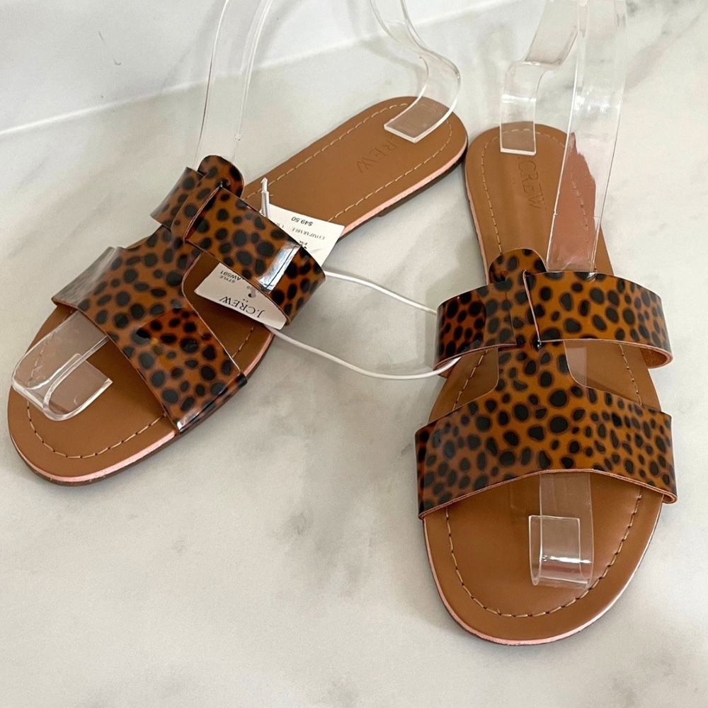 J. CREW Beachside Slide Sandals Women’s Size 7 Smooth Tortoise Print T Strap NEW